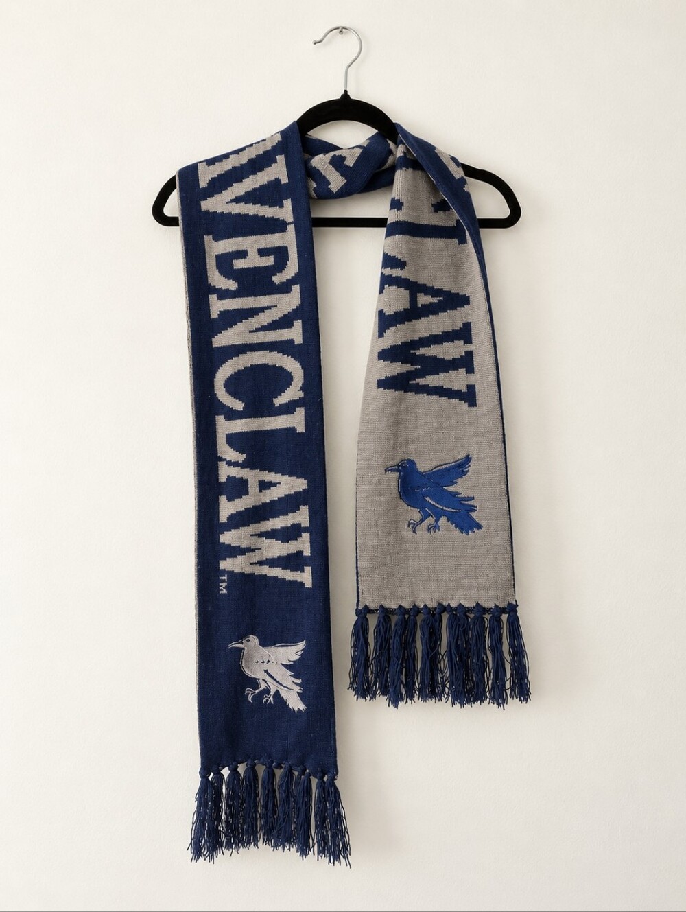 Harry Potter Ravenclaw Knit Scarf Navy Blue & Gray Fringe